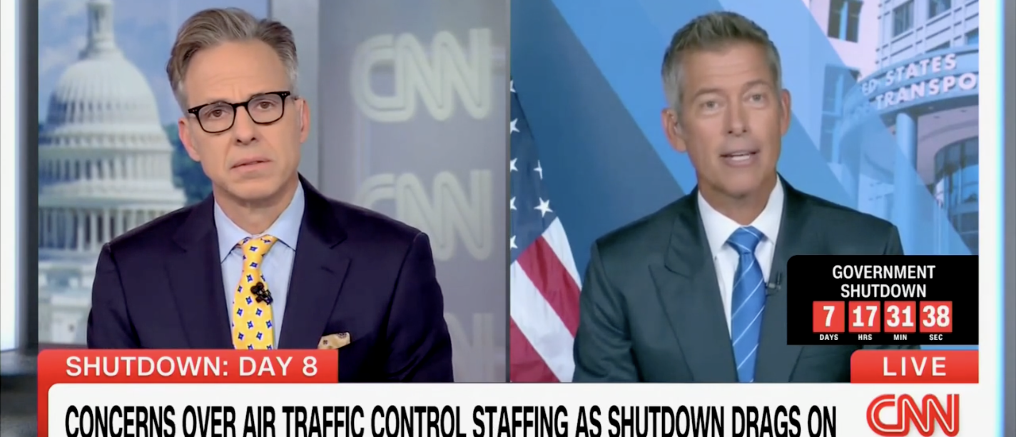 Sean Duffy on "The Lead" discussing delayed flights [Screenshot/CNN/"The Lead with Jake Tapper"]